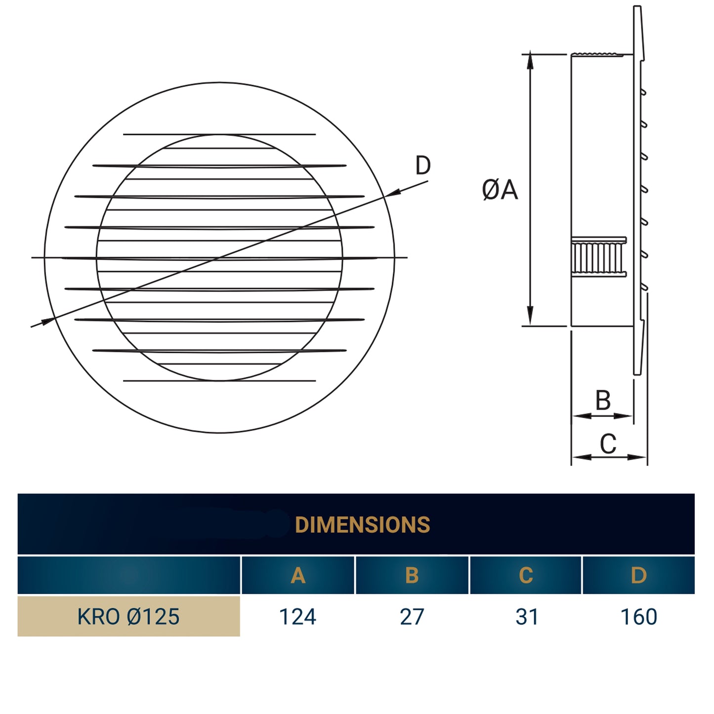 Louvre Vent KRO 125 With Fly Mesh