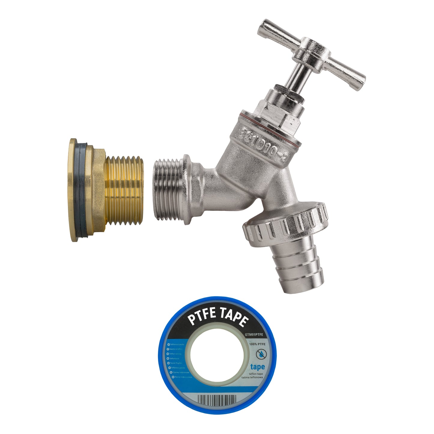 Water Butt Brass Kit 3/4" BSP with Nickel Plated Brass Barbed Tap