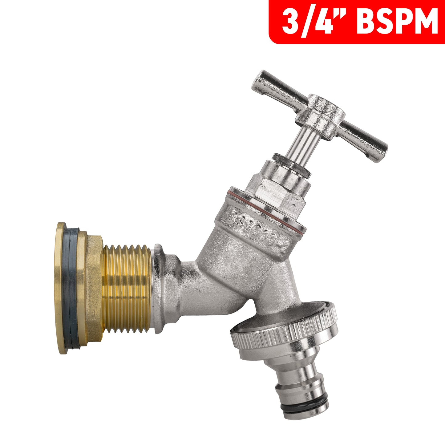 Water Butt Brass Kit 3/4" BSP with Nickel Plated Brass Quick Connect Tap