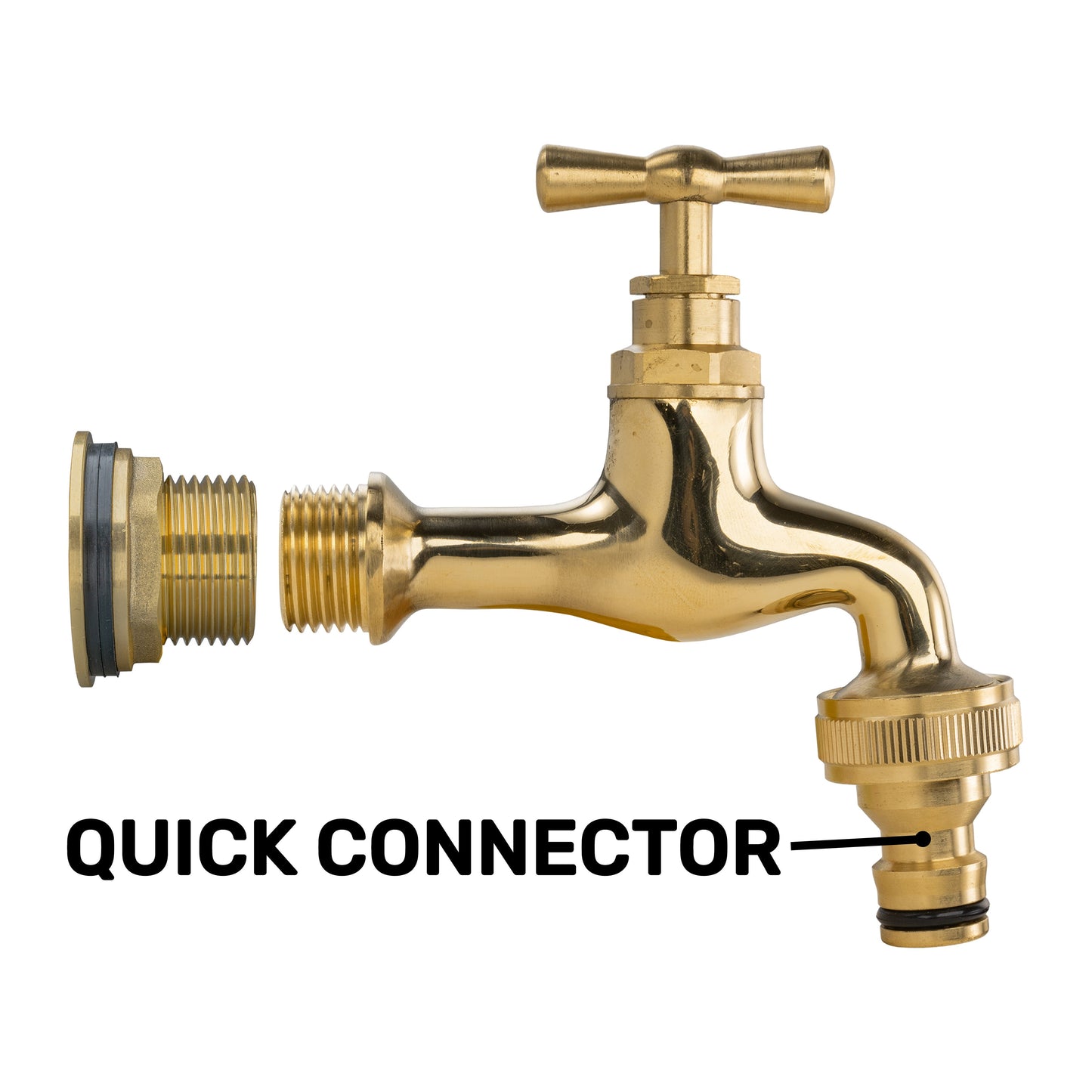 Water Butt Brass Kit 3/4" BSP with Quick Connect Polished Brass Tap