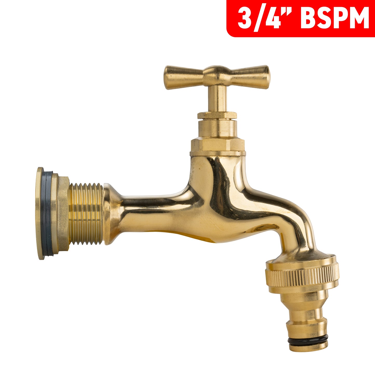 Water Butt Brass Kit 3/4" BSP with Quick Connect Polished Brass Tap