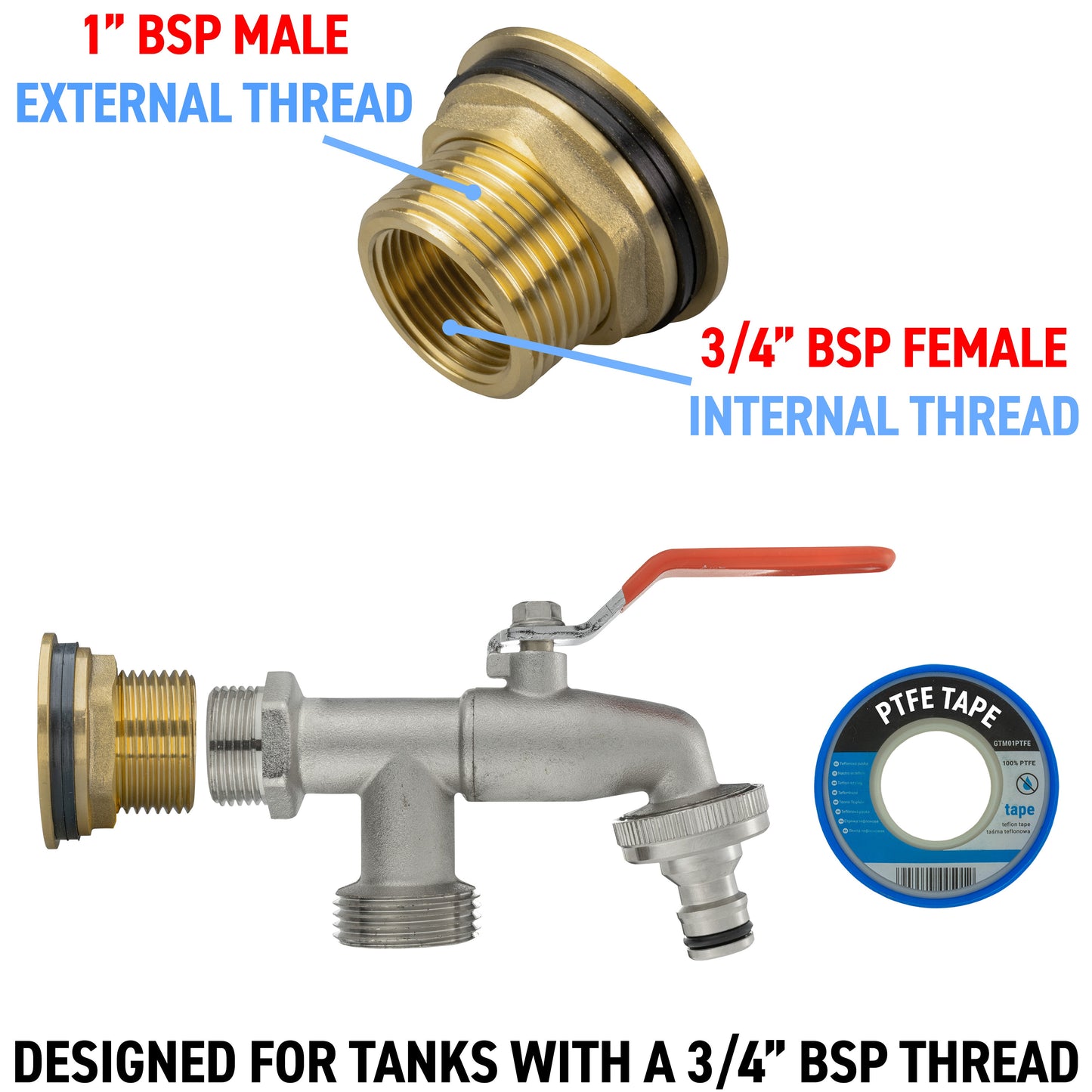Water Butt Brass Kit 1" BSP with Double Tap
