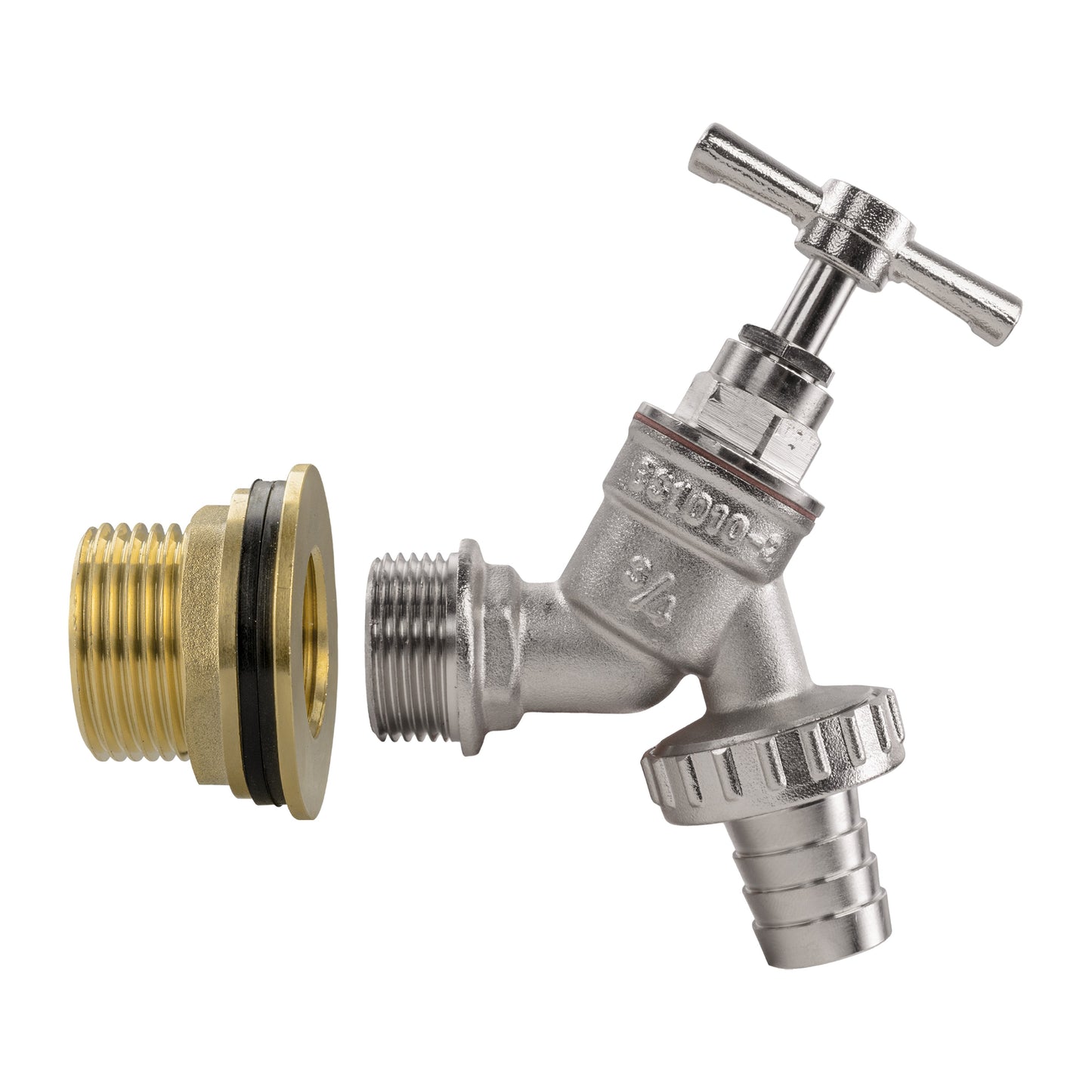 Water Butt Brass Kit 1" BSP with Nickel Plated Barbed Tap