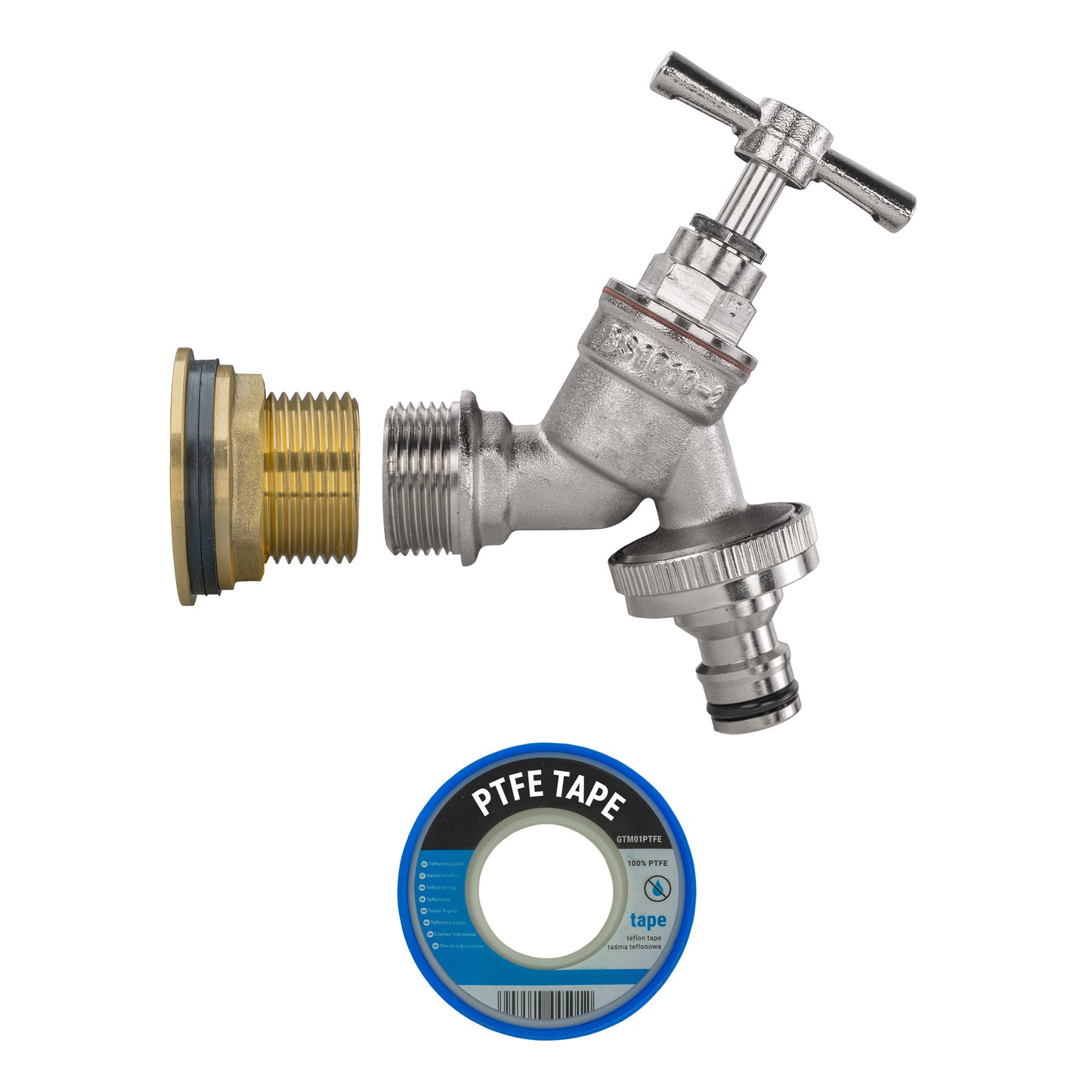 Water Butt Brass Kit 1" BSP with Nickel Plated Quick Connect Tap