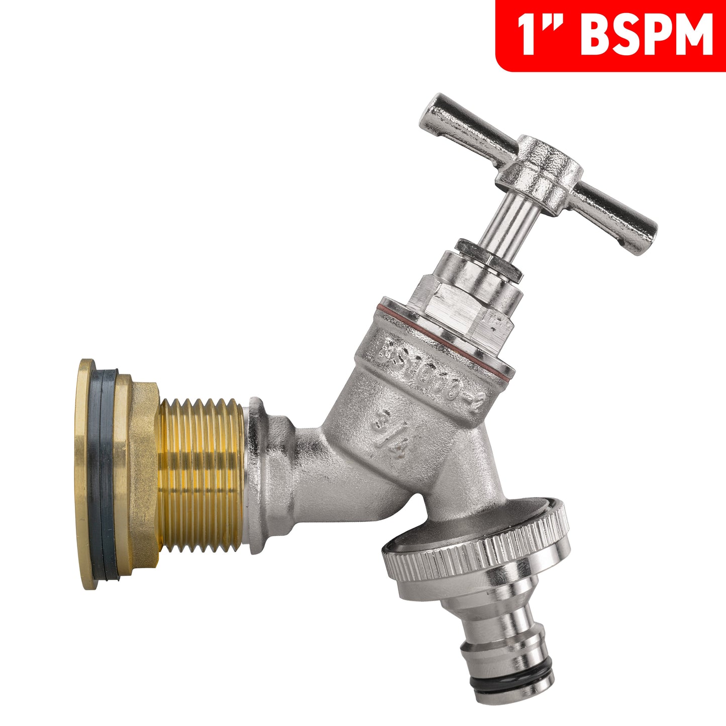 Water Butt Brass Kit 1" BSP with Nickel Plated Quick Connect Tap