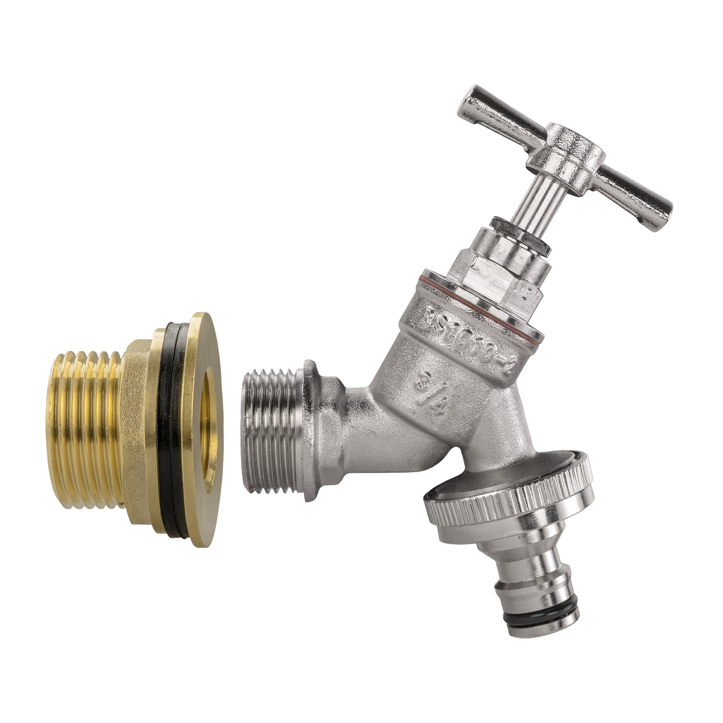Water Butt Brass Kit 1" BSP with Nickel Plated Quick Connect Tap