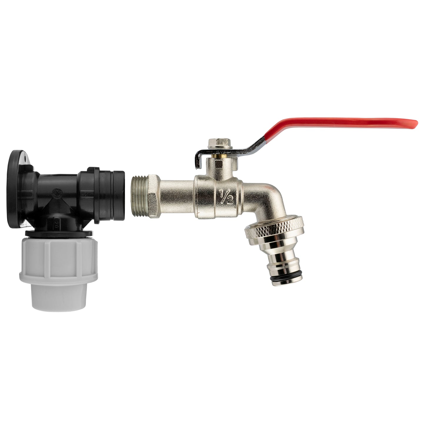 20mm MDPE Wall Flange with Quick Connect Lever Tap