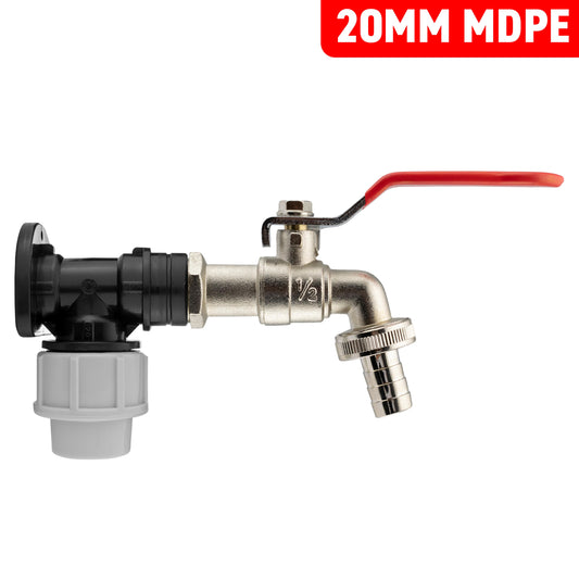 20mm MDPE Wall Flange with Lever Tap 1/2" Barb