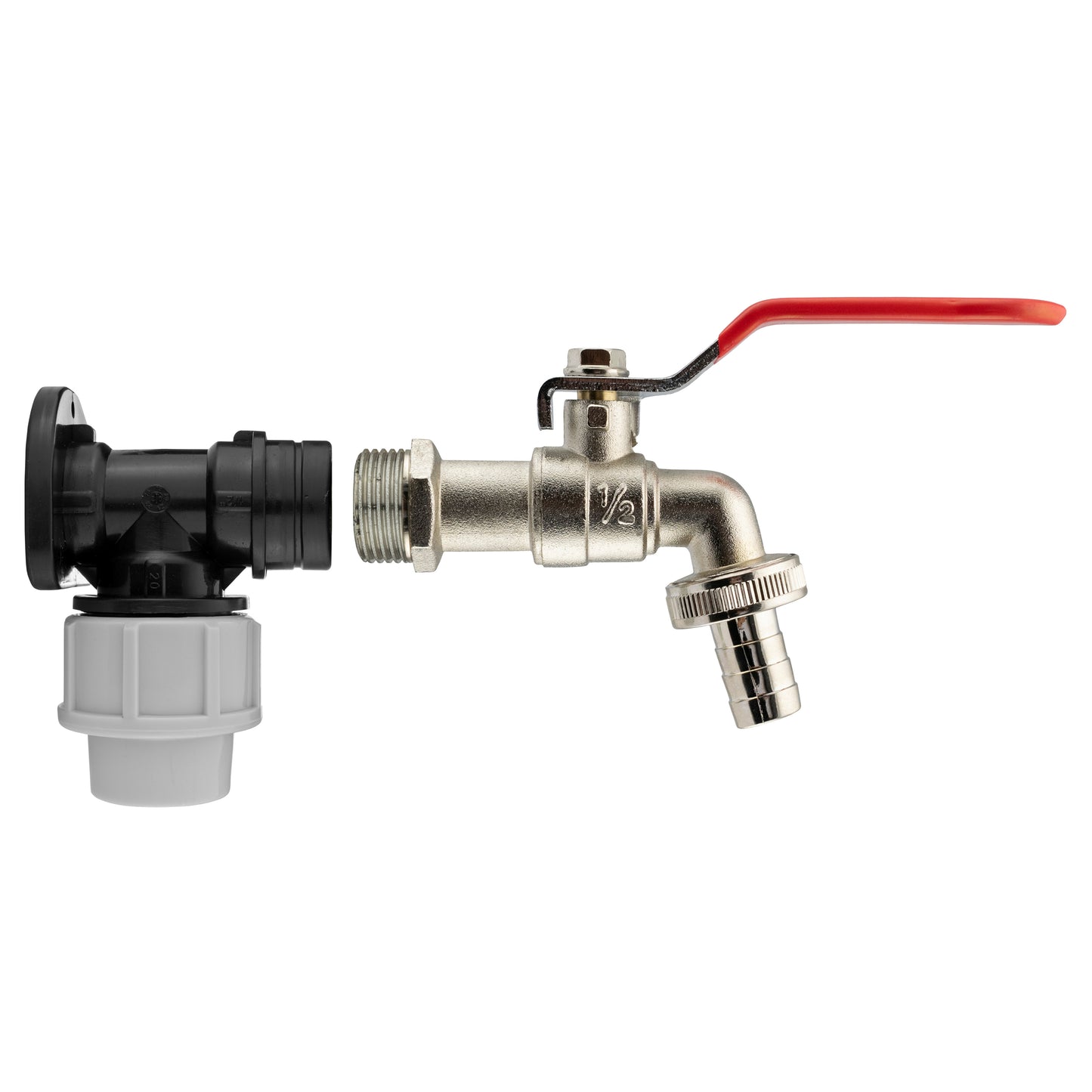 20mm MDPE Wall Flange with Lever Tap 1/2" Barb