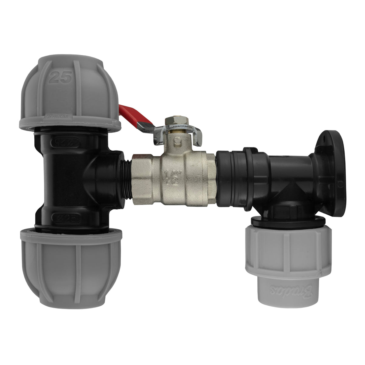 20mm MDPE Wall Kit – Lever Valve & 25mm MDPE Tee