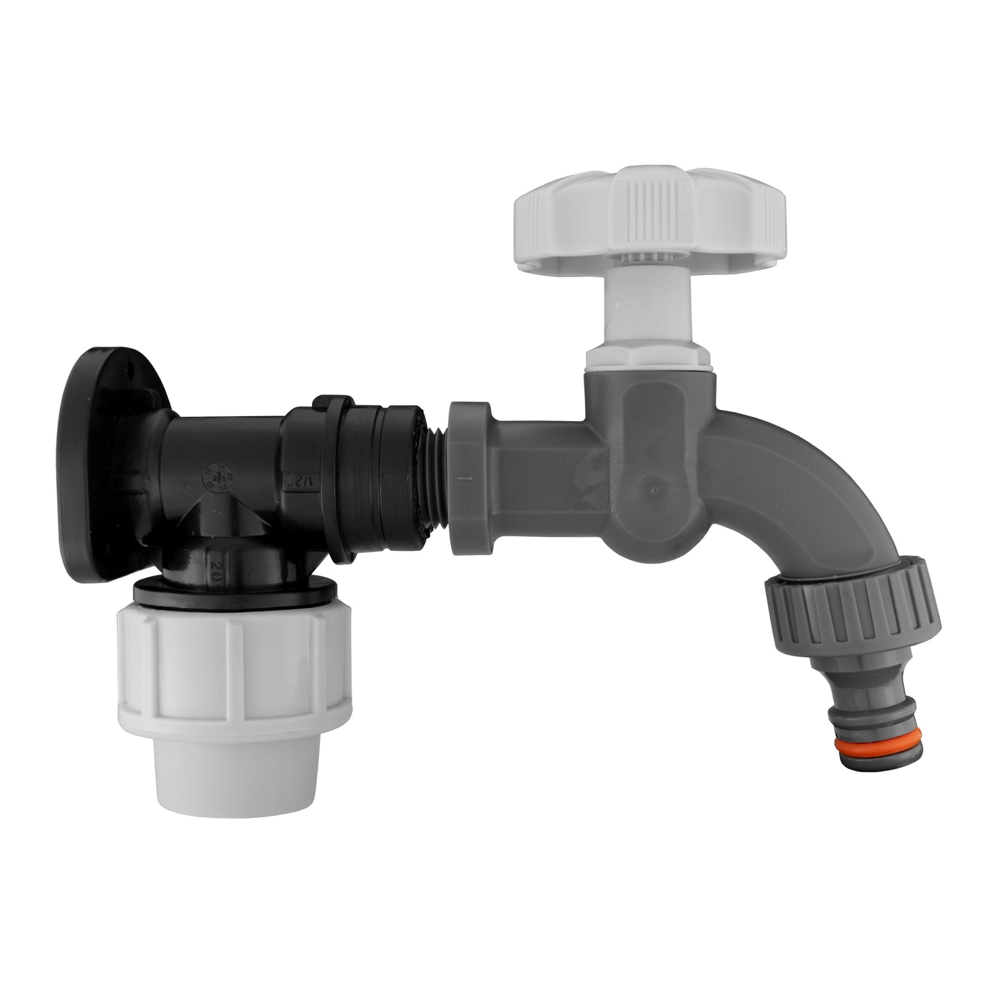 20mm MDPE Wall Flange with Plastic Bib Tap White/Grey