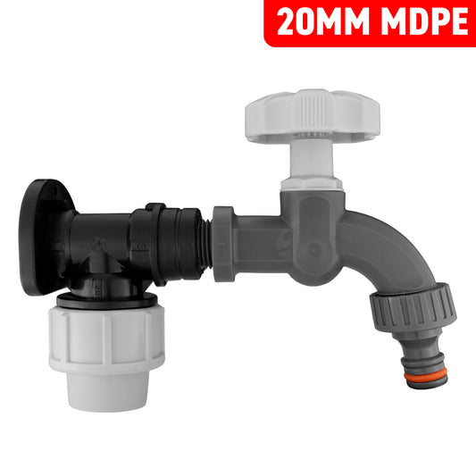20mm MDPE Wall Flange with Plastic Bib Tap White/Grey
