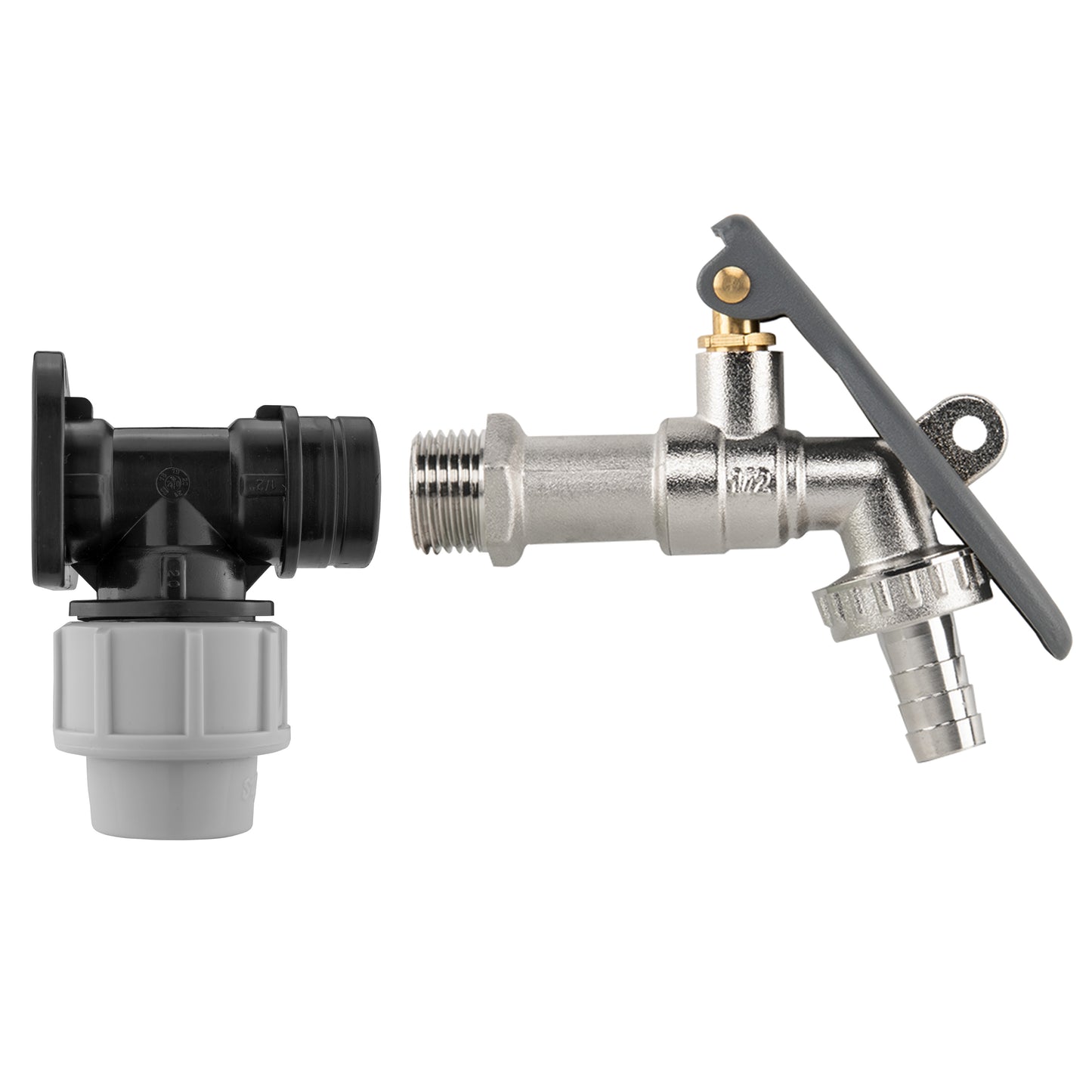20mm MDPE Wall Flange with Barbed Lever Lock Tap