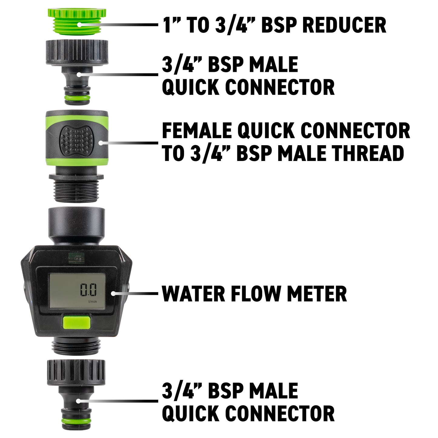 Water Flow Meter with Quick Connect Outlet (Green)
