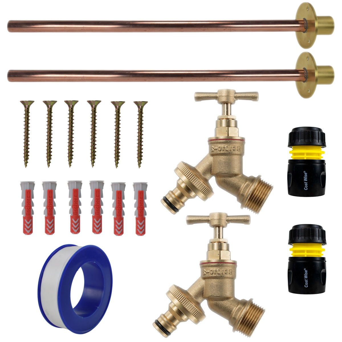 Twin Brass Quick-Connect Through-Wall Tap Kit – Basic