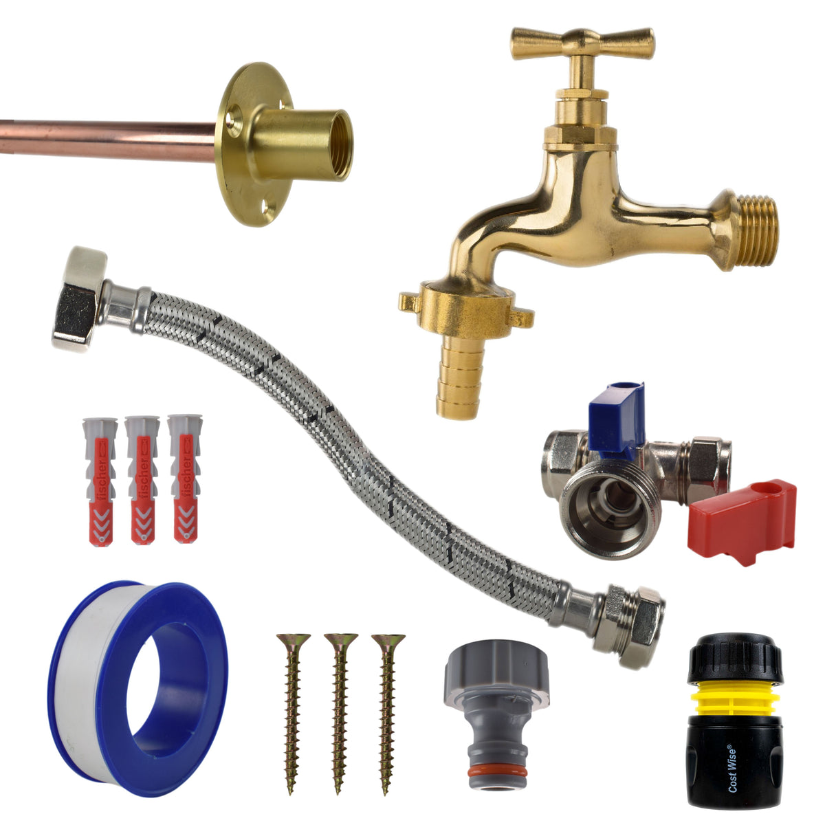 Polished Brass 13mm Barb Tap Kit – Compression Tee