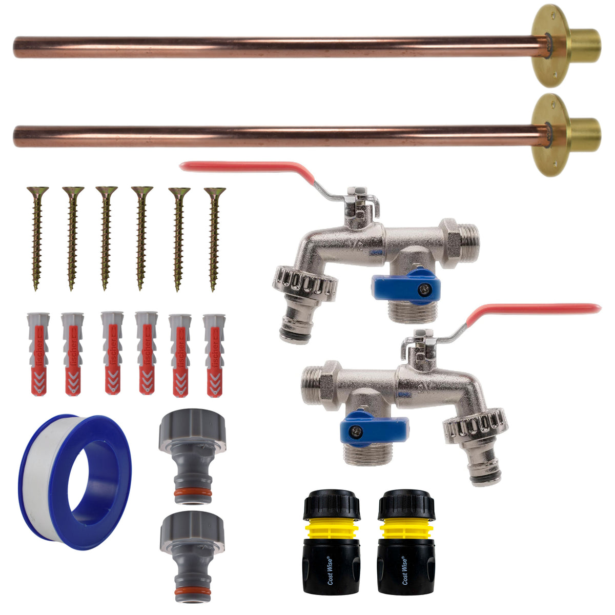 Twin Double Lever Through-Wall Tap Kit – Basic