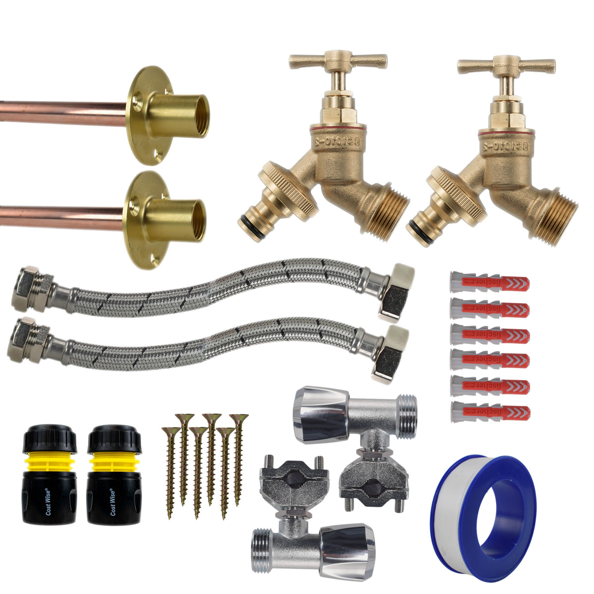 Twin Brass Quick-Connect Through-Wall Tap Kit – Full