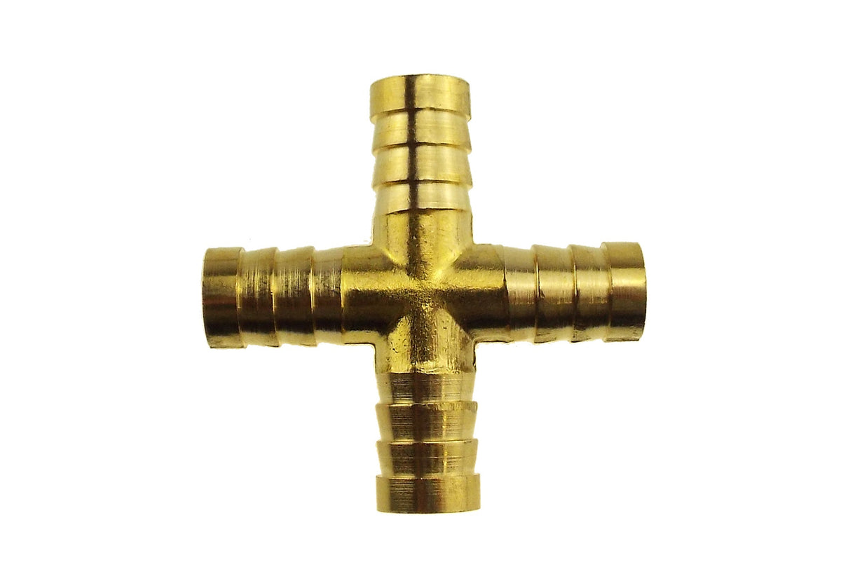 Brass 4-Way Cross Hose Connector – 10mm Barbs