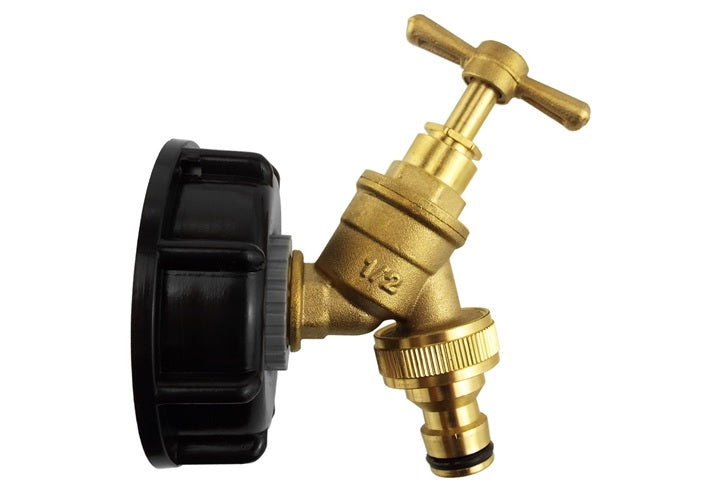 IBC 2" S60X6 Cap with Brass Quick Connect Bib Tap