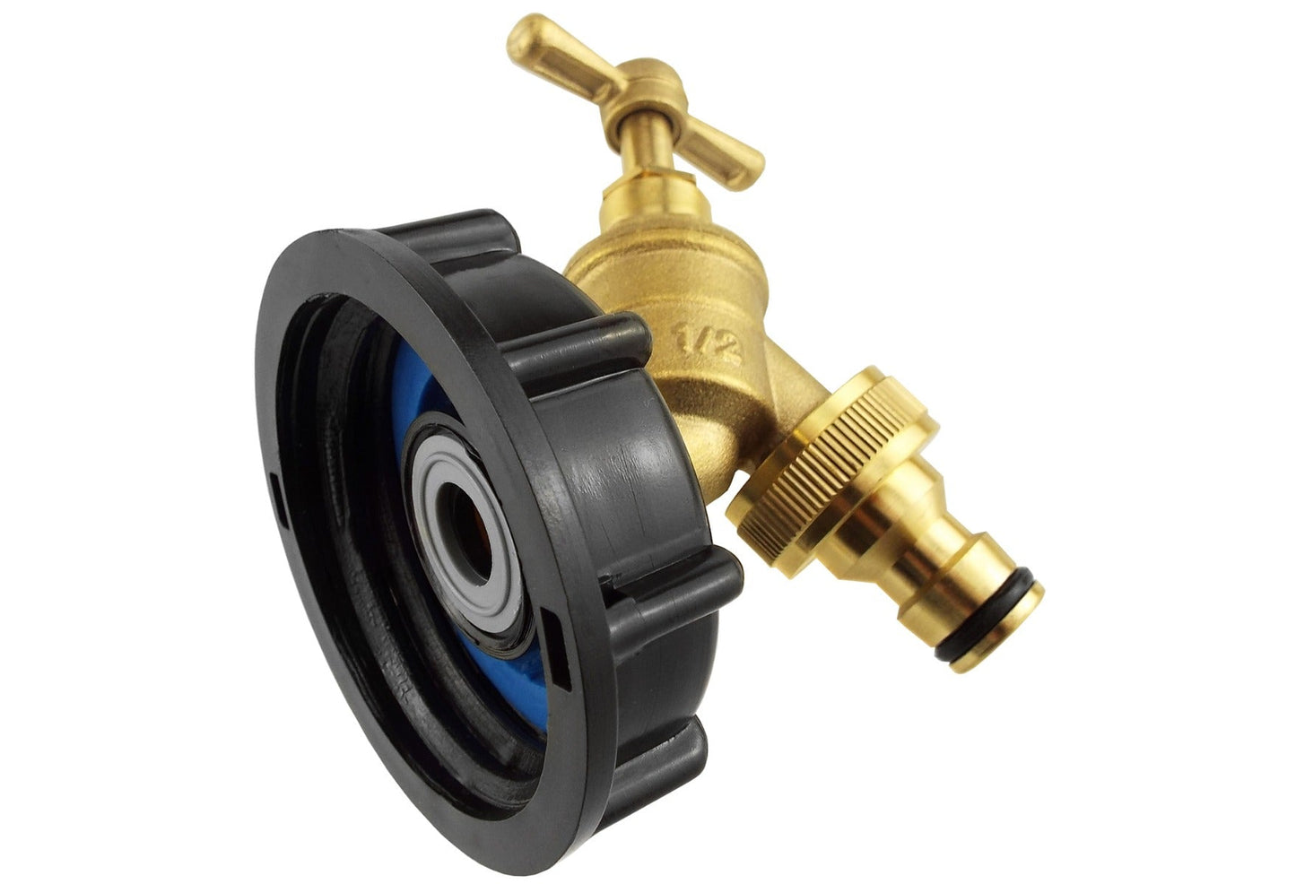 IBC 2" S60X6 Cap with Brass Quick Connect Bib Tap