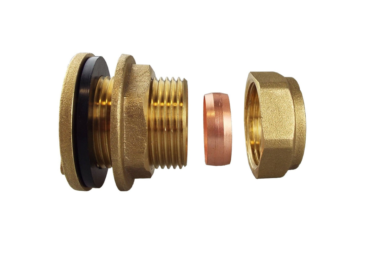 Brass Compression Tank Connector – 22mm Pipe
