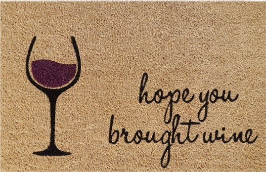 'Hope You Brought Wine' Coir Fibre Doormat with Rubber Backing (60cm x 40cm)