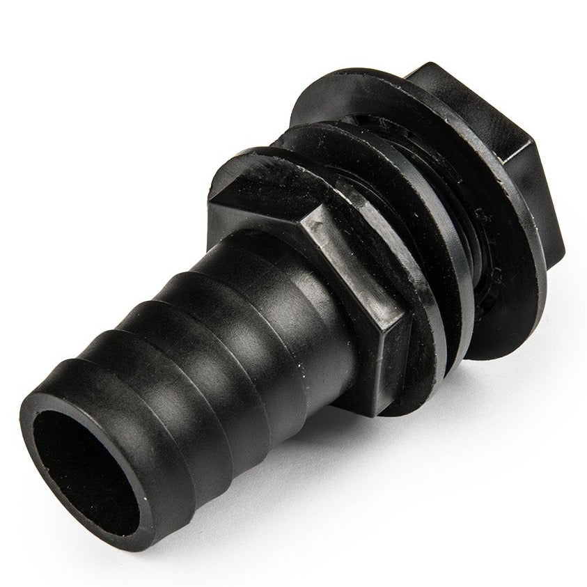 ¾″ BSP Male Tank Connector with 1″ Hose Barb, Nut & Washer