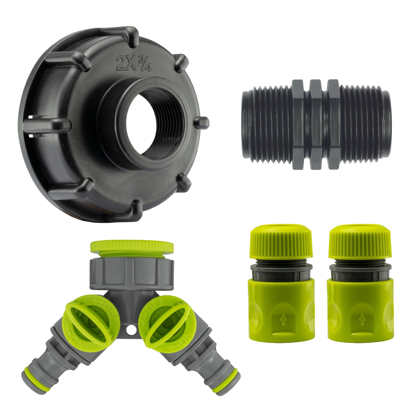 IBC 2" S60X6 Cap with Two Way Valved Splitter and Hose Connectors