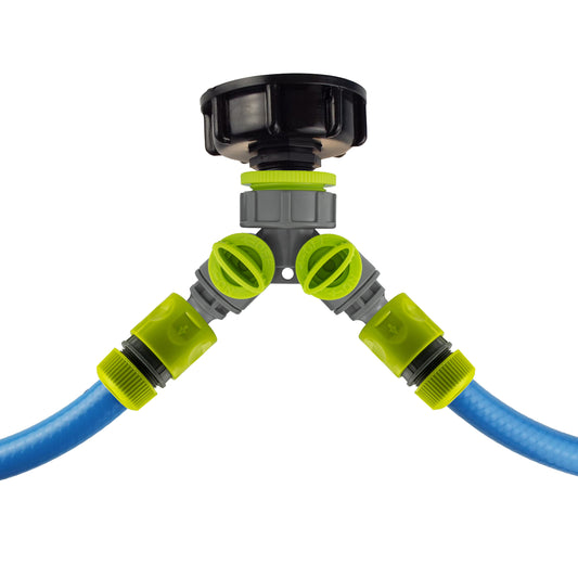 IBC 2" S60X6 Cap with Two Way Valved Splitter and Hose Connectors