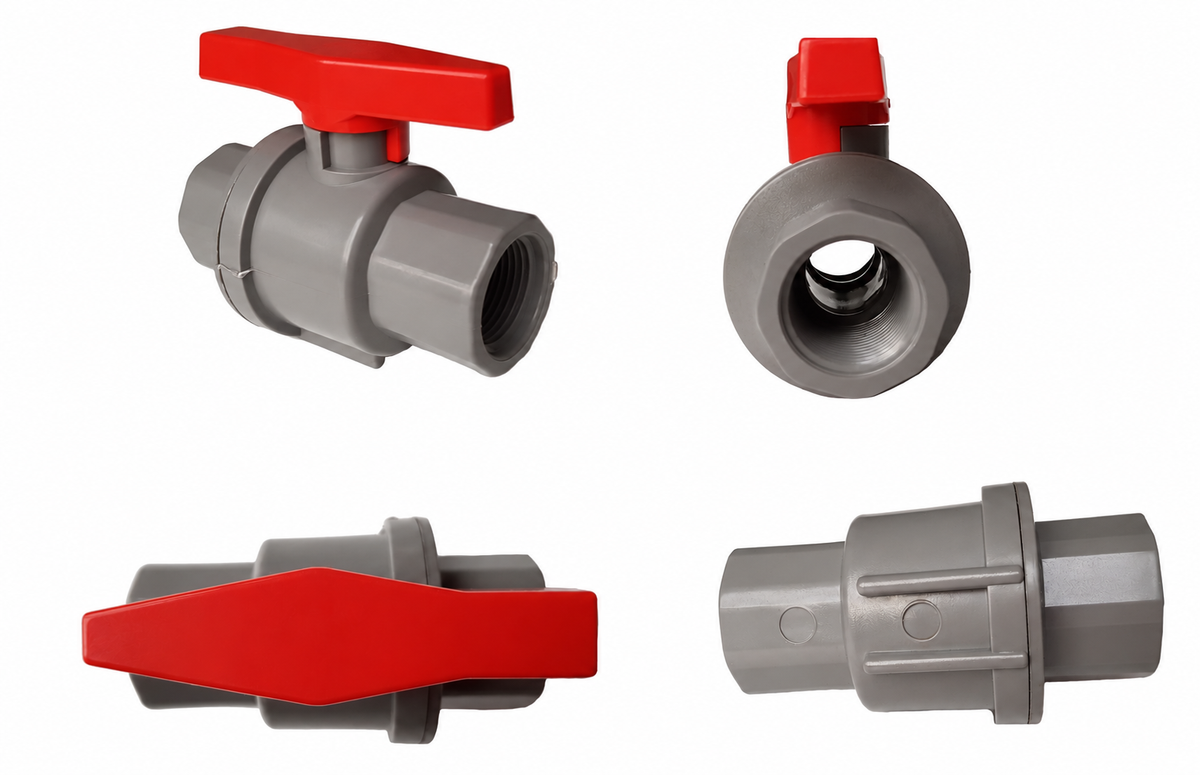 1″ BSP Female PVC Ball Valve with Red Handle – PN10