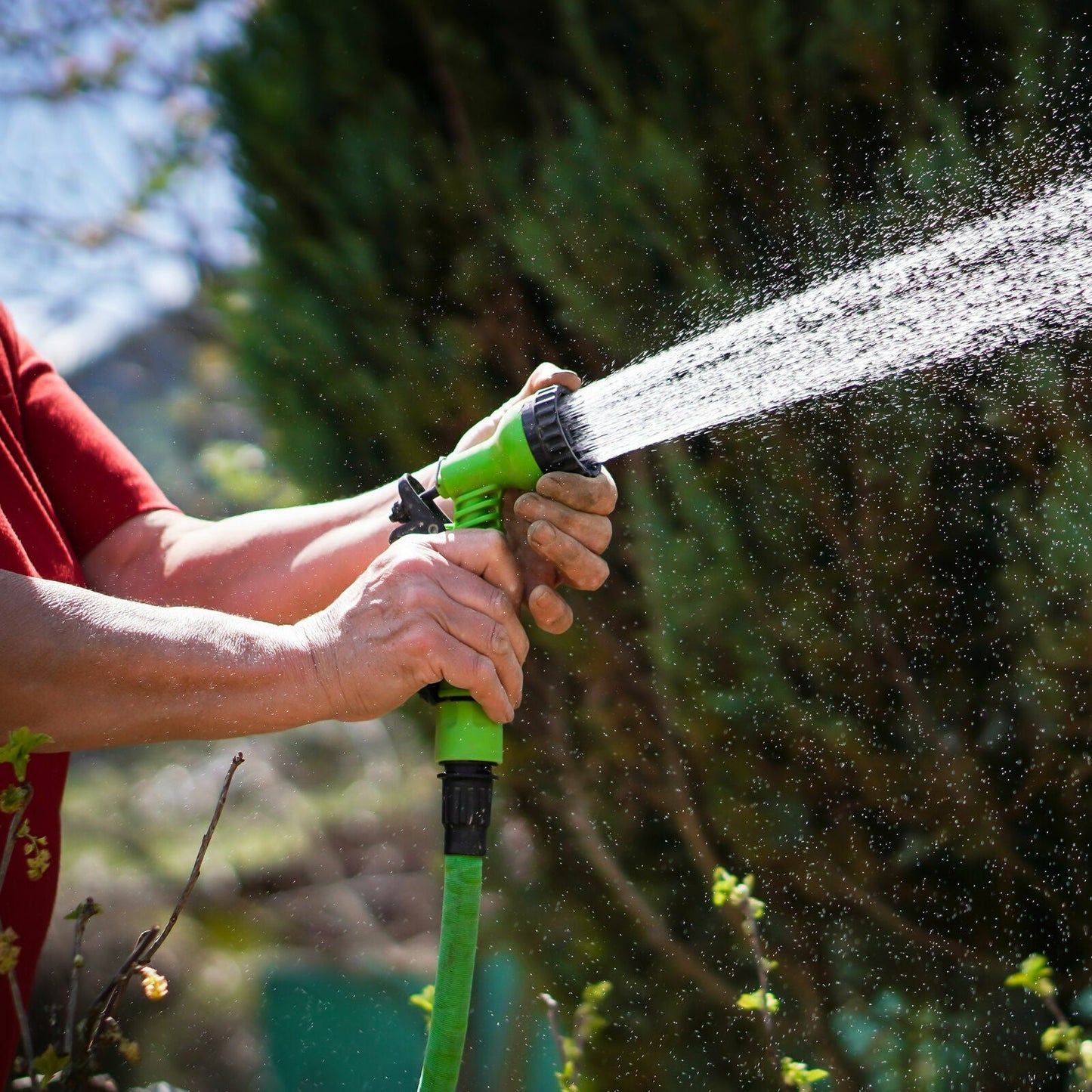 Heavy Duty Expandable Garden Water Hose Pipe With Sprayer, Green