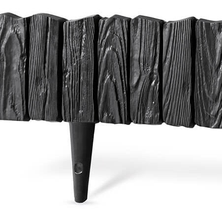 Lawn Edging, 2.32 Metres Plastic Palisade Wood Effect (Black)