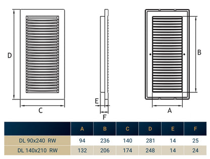 Dospel DL/90×240 RW LUX Louvre Vent with Fly Mesh – White
