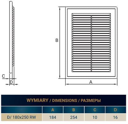 Louvre Vent D/180X250RW Classic 180mm X 250mm with Fly Screen