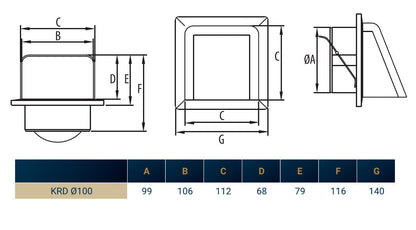 External White Louvre Vent  KRD/100 100mm