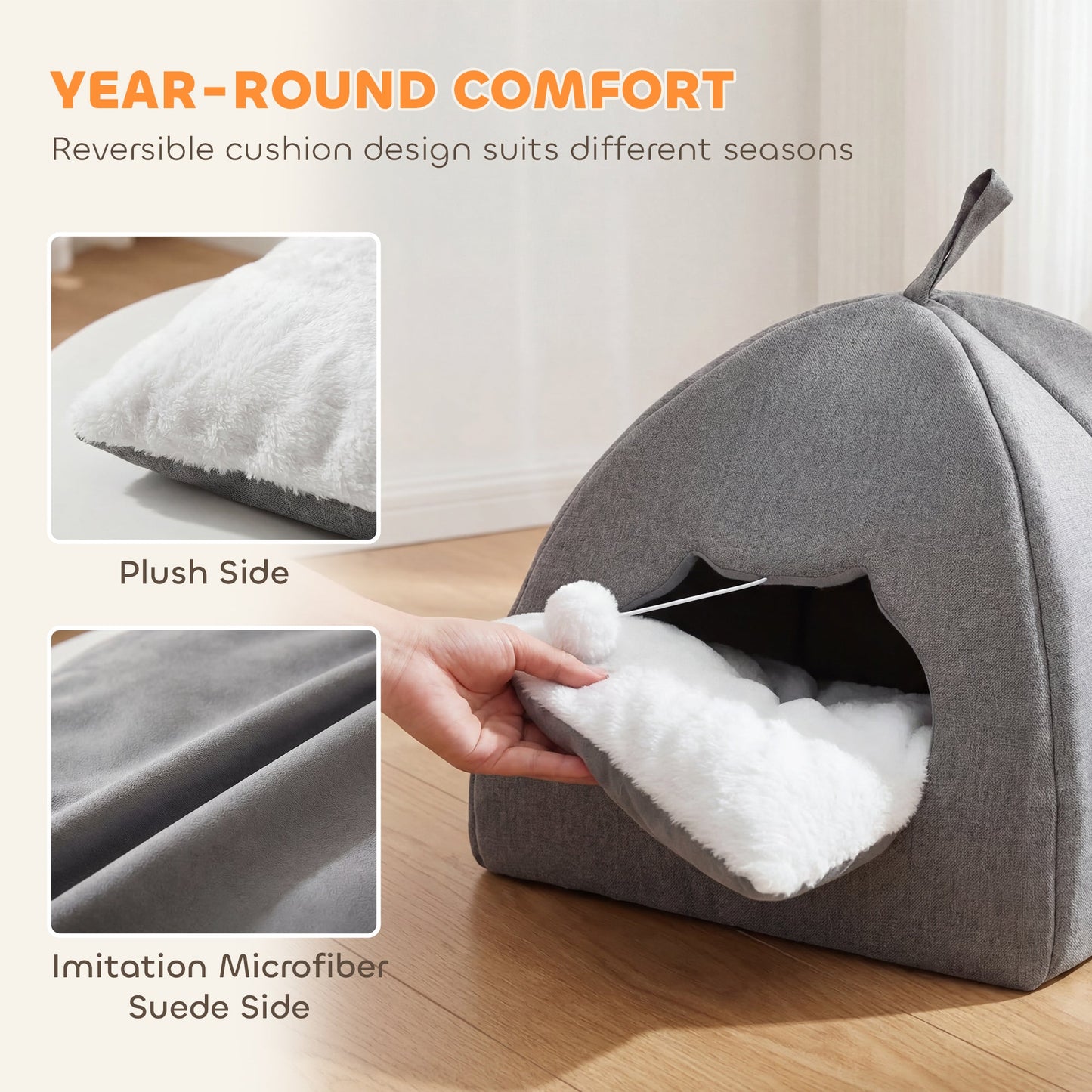 PawHut Cat Cave Bed, 42 x 42 x 39 cm, Grey