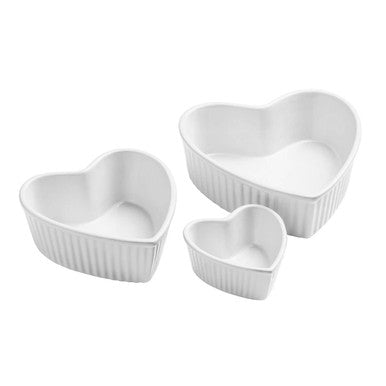 White Heart-Shaped Stoneware Oven Dish Set of 3