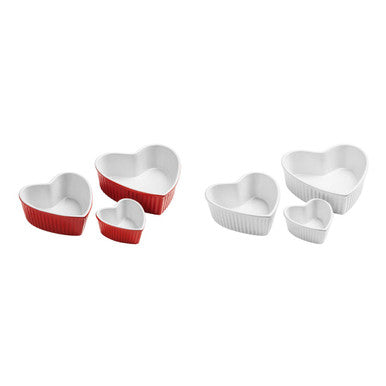 White Heart-Shaped Stoneware Oven Dish Set of 3