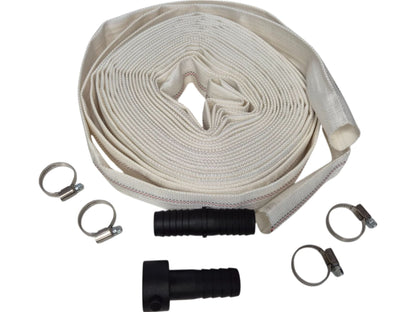 White Lined Layflat Hose Kit – Joiner & Female Threaded Fitting; selected size/length supplied.