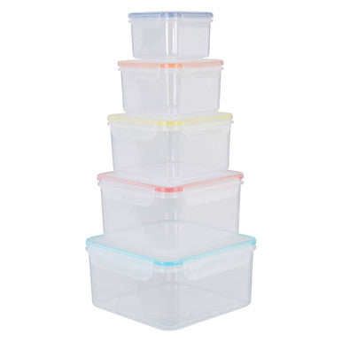 5 Piece Square Food Containers with Airtight Lids