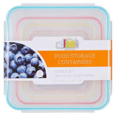 5 Piece Square Food Containers with Airtight Lids
