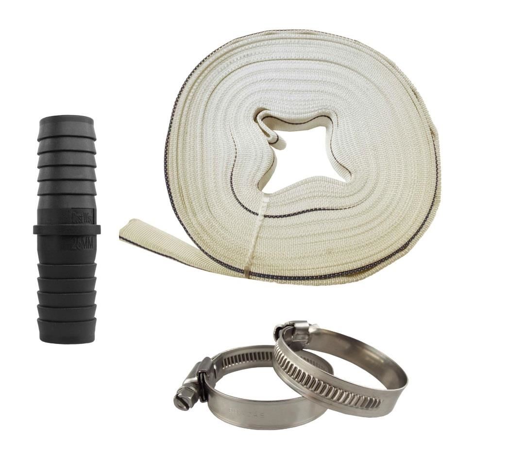 White Lined Layflat Hose Kit – Straight Joiner; selected size/length supplied.