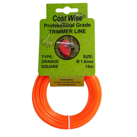 Orange square strimmer line in a 15m coil, labelled 1.6mm.