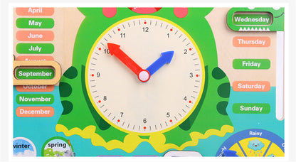 Wooden Weather Season Calendar Clock Time Educational Kids Toy