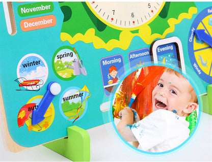 Wooden Weather Season Calendar Clock Time Educational Kids Toy