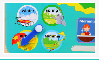 Wooden Weather Season Calendar Clock Time Educational Kids Toy