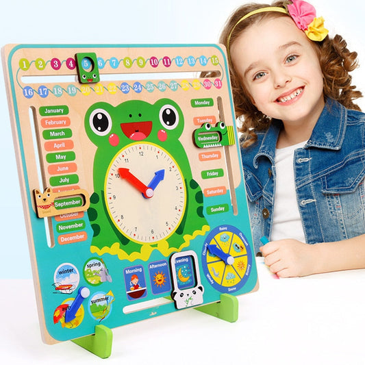 Wooden Weather Season Calendar Clock Time Educational Kids Toy