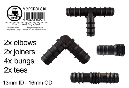 Irrigation Fittings Set for 16mm Pipe – 10 Barbed Connectors