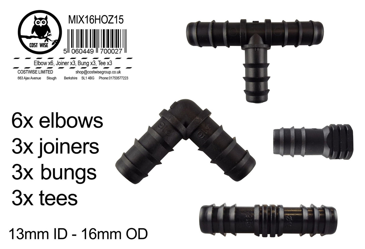 Irrigation Fittings Set for 16mm Pipe – 15 Barbed Connectors